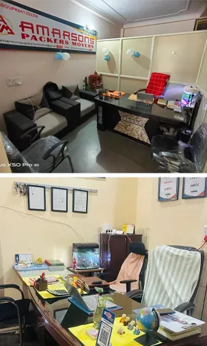 Amarsons Prime Storage team packing sealed boxes outside a Bangalore apartment