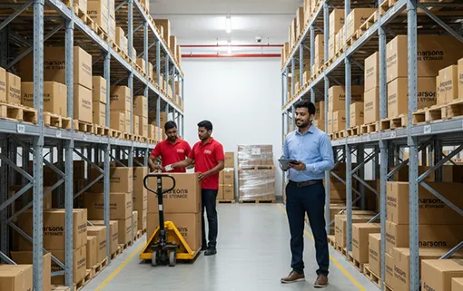 Business storage with racking, palletization, barcode tracking, and dispatch support